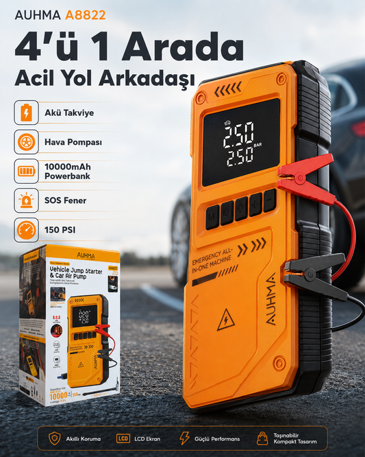 AUHMA A8822 4'u 1 arada aku takviye ve hava pompasi ana gorseli